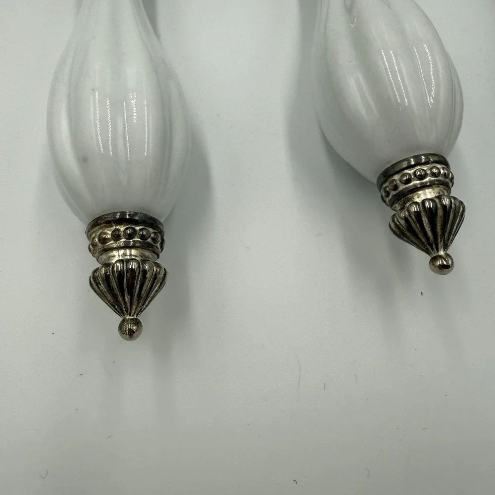 Three Piece Elegant Godinger Silver Plate Serving Set White Porcelain Handle